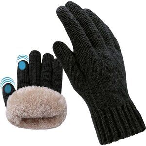 🆕Men's Black Winter Warm Touch Screen with Fleece Lining Thermal Knit Gloves